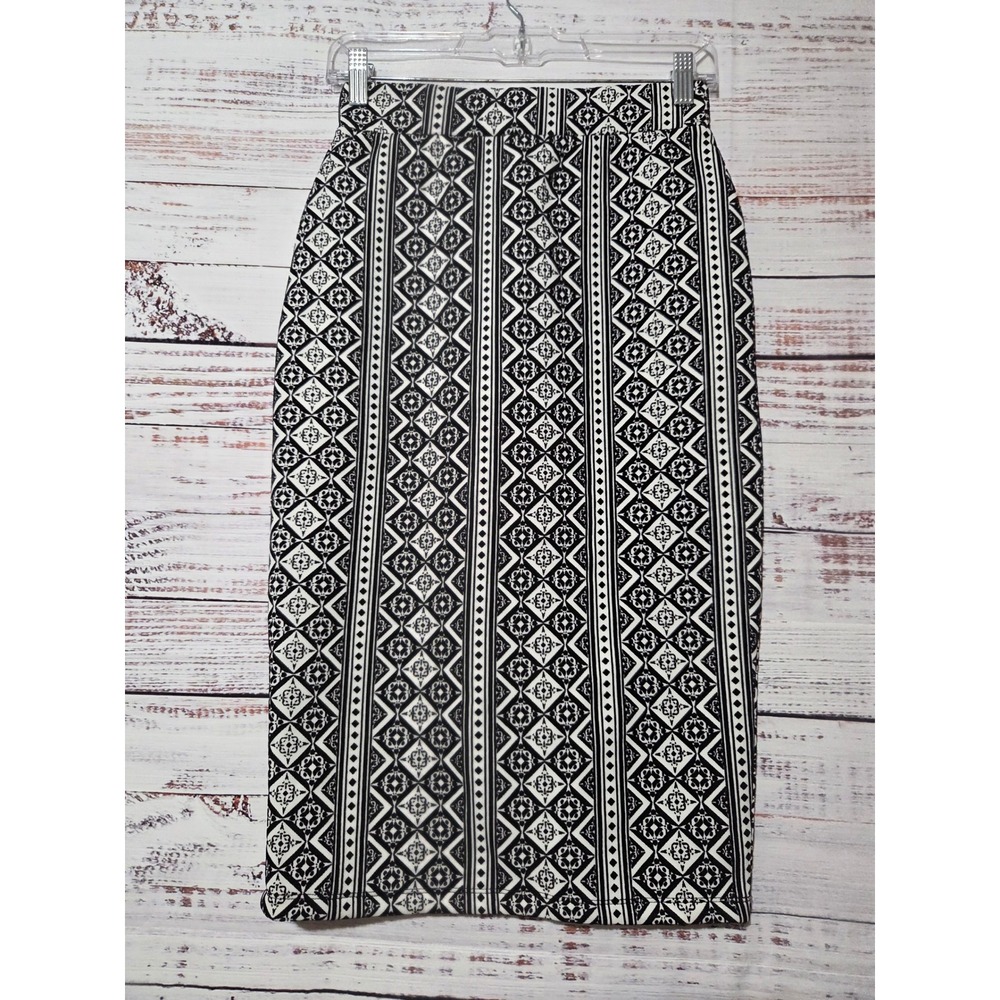 Iris Los Angeles Womens Black White Geometric Tribal Print Midi Skirt Small
